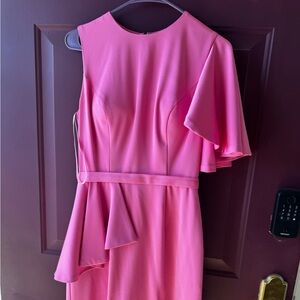 Chic Pink Midi Dress with Ruffle Detail